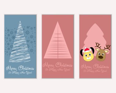 mutlu Noeller ve mutlu yeni yıl tebrik kartları vektör çizim     