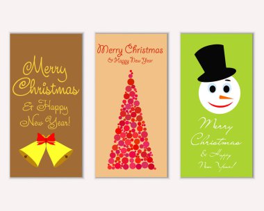 Mutlu Noeller ve mutlu yeni yıl tebrik kartları. Vektör çizim   