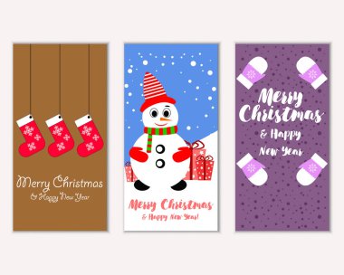 mutlu Noeller ve mutlu yeni yıl tebrik kartları vektör çizim       