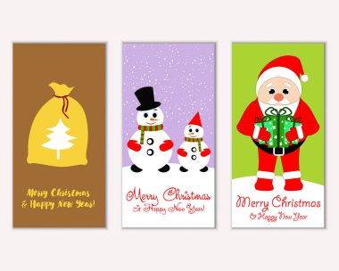 Mutlu Noeller ve mutlu yeni yıl tebrik kartları. Vektör çizim     