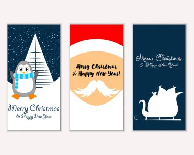 mutlu Noeller ve mutlu yeni yıl tebrik kartları vektör çizim     