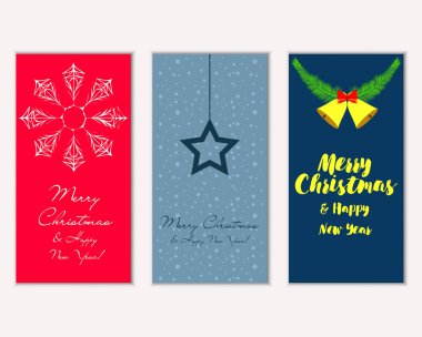 Mutlu Noeller ve mutlu yeni yıl tebrik kartları. Vektör çizim     