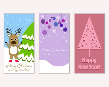 mutlu Noeller ve mutlu yeni yıl tebrik kartları vektör çizim