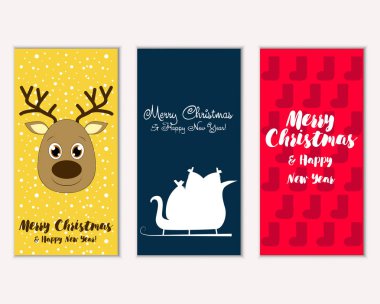 mutlu Noeller ve mutlu yeni yıl tebrik kartları vektör çizim
