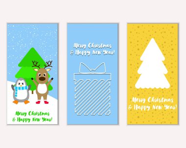Mutlu Noeller ve mutlu yeni yıl tebrik kartları. Vektör çizim   