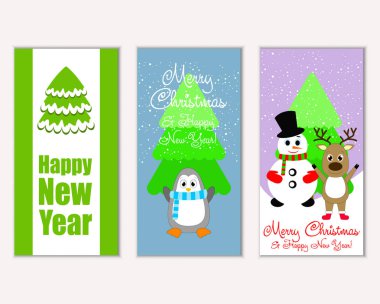 mutlu Noeller ve mutlu yeni yıl tebrik kartları vektör çizim
