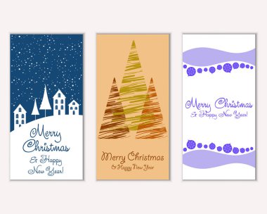 vektör çizim kış tatil tebrik kartları