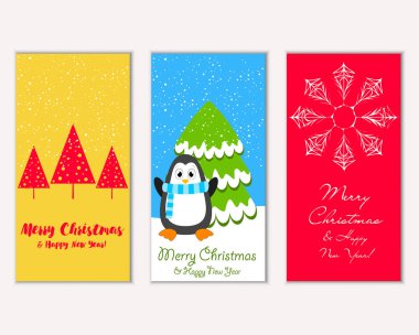 Mutlu Noeller ve mutlu yeni yıl tebrik kartları. Vektör çizim 