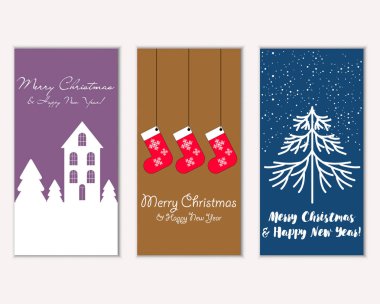 Mutlu Noeller ve mutlu yeni yıl tebrik kartları. Vektör çizim   