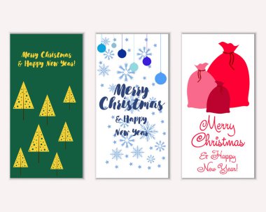 mutlu Noeller ve mutlu yeni yıl tebrik kartları vektör çizim      