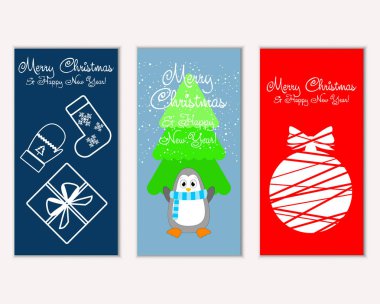 mutlu Noeller ve mutlu yeni yıl tebrik kartları vektör çizim
