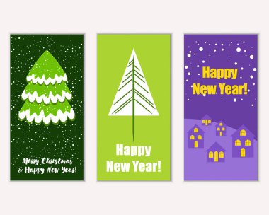 mutlu Noeller ve mutlu yeni yıl tebrik kartları vektör çizim