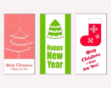 mutlu Noeller ve mutlu yeni yıl tebrik kartları vektör çizim       