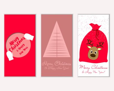 Mutlu Noeller ve mutlu yeni yıl tebrik kartları. Vektör çizim   