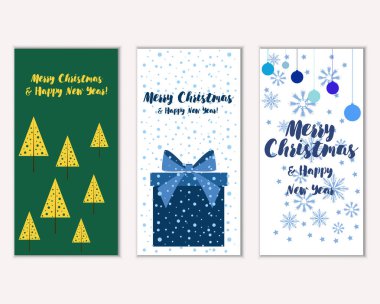 mutlu Noeller ve mutlu yeni yıl tebrik kartları vektör çizim      