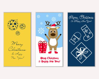 mutlu Noeller ve mutlu yeni yıl tebrik kartları vektör çizim