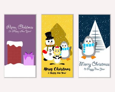 mutlu Noeller ve mutlu yeni yıl tebrik kartları vektör çizim     