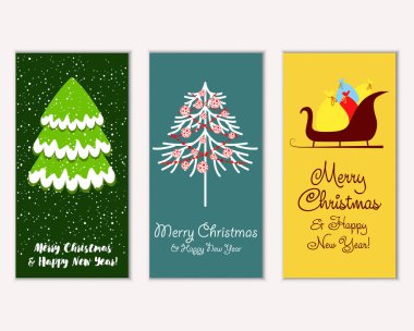 mutlu Noeller ve mutlu yeni yıl tebrik kartları vektör çizim