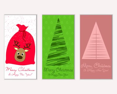 Mutlu Noeller ve mutlu yeni yıl tebrik kartları. Vektör çizim   