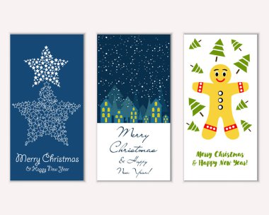 vektör çizim kış tatil tebrik kartları