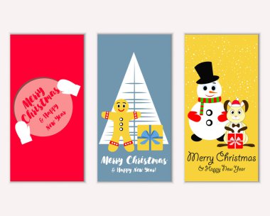 Mutlu Noeller ve mutlu yeni yıl tebrik kartları. Vektör çizim   