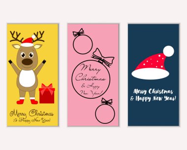 mutlu Noeller ve mutlu yeni yıl tebrik kartları vektör çizim