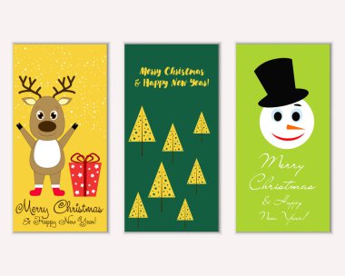 Renkli Noel kartları yılbaşı süsleri ve kardan adam vektör çizim ile
