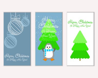 Mutlu Noeller ve mutlu yeni yıl tebrik kartları. Vektör çizim   