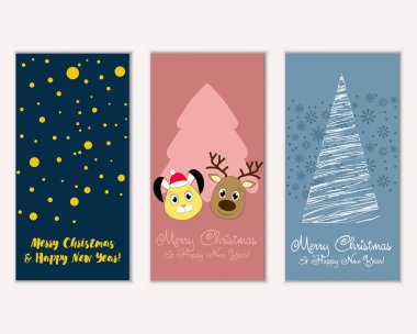mutlu Noeller ve mutlu yeni yıl tebrik kartları vektör çizim     