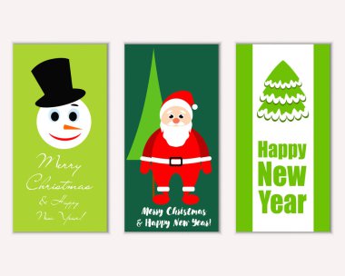 mutlu Noeller ve mutlu yeni yıl tebrik kartları vektör çizim       