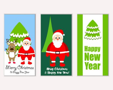 mutlu Noeller ve mutlu yeni yıl tebrik kartları vektör çizim       
