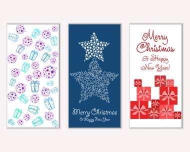 Mutlu Noeller ve mutlu yeni yıl tebrik kartları. Vektör çizim   