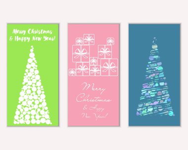 Mutlu Noeller ve mutlu yeni yıl tebrik kartları. Vektör çizim 
