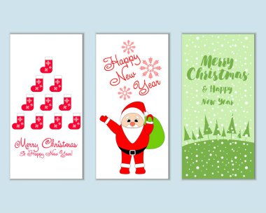 mutlu Noeller ve mutlu yeni yıl tebrik kartları vektör çizim