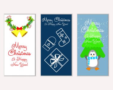 mutlu Noeller ve mutlu yeni yıl tebrik kartları vektör çizim