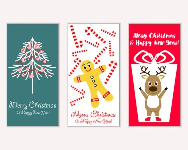 mutlu Noeller ve mutlu yeni yıl tebrik kartları vektör çizim