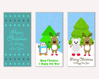 vektör çizim kış tatil tebrik kartları