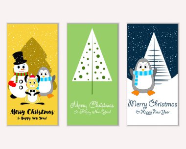 mutlu Noeller ve mutlu yeni yıl tebrik kartları vektör çizim     