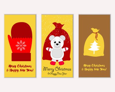 Mutlu Noeller ve mutlu yeni yıl tebrik kartları. Vektör çizim     