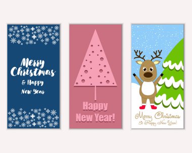 mutlu Noeller ve mutlu yeni yıl tebrik kartları vektör çizim
