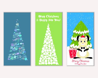 Mutlu Noeller ve mutlu yeni yıl tebrik kartları. Vektör çizim 