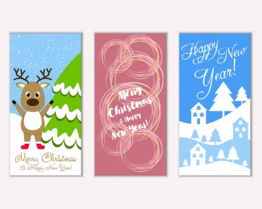 vektör çizim kış tatil tebrik kartları