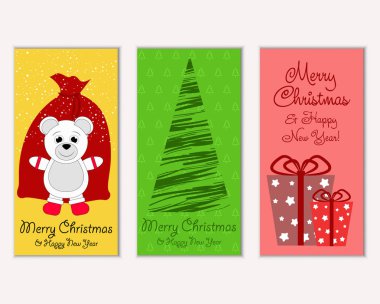 Mutlu Noeller ve mutlu yeni yıl tebrik kartları. Vektör çizim 