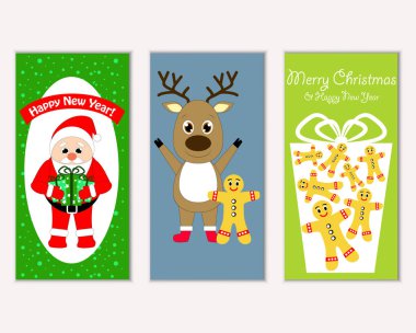 mutlu Noeller ve mutlu yeni yıl tebrik kartları vektör çizim     