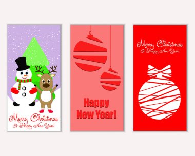 mutlu Noeller ve mutlu yeni yıl tebrik kartları vektör çizim