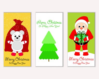 Mutlu Noeller ve mutlu yeni yıl tebrik kartları. Vektör çizim     
