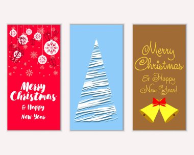 Mutlu Noeller ve mutlu yeni yıl tebrik kartları. Vektör çizim   