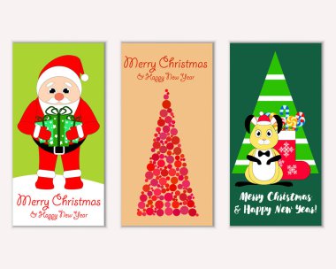 mutlu Noeller ve mutlu yeni yıl tebrik kartları vektör çizim