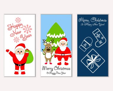 mutlu Noeller ve mutlu yeni yıl tebrik kartları vektör çizim