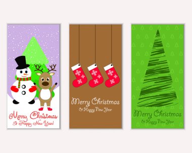 Mutlu Noeller ve mutlu yeni yıl tebrik kartları. Vektör çizim 